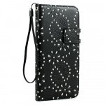 Wholesale iPhone 6 Plus 5.5 Diamond Flip PU Leather Wallet Case with Strap (Black)